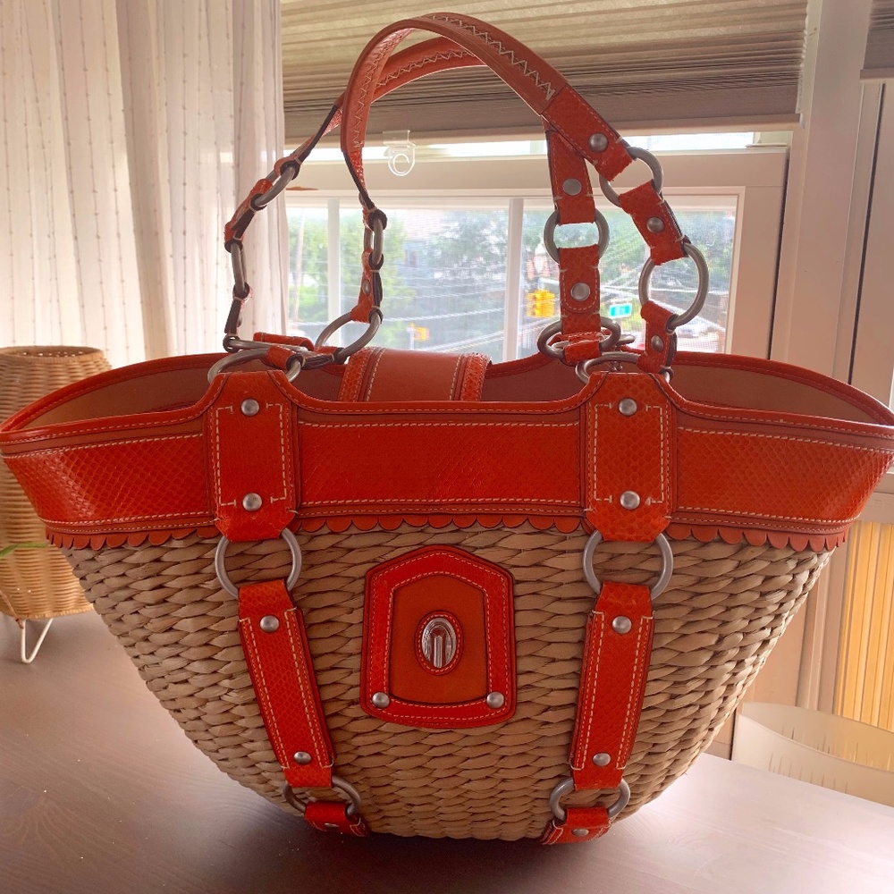 Limited Edition XL Coach Jasmine Straw Tote Bag.